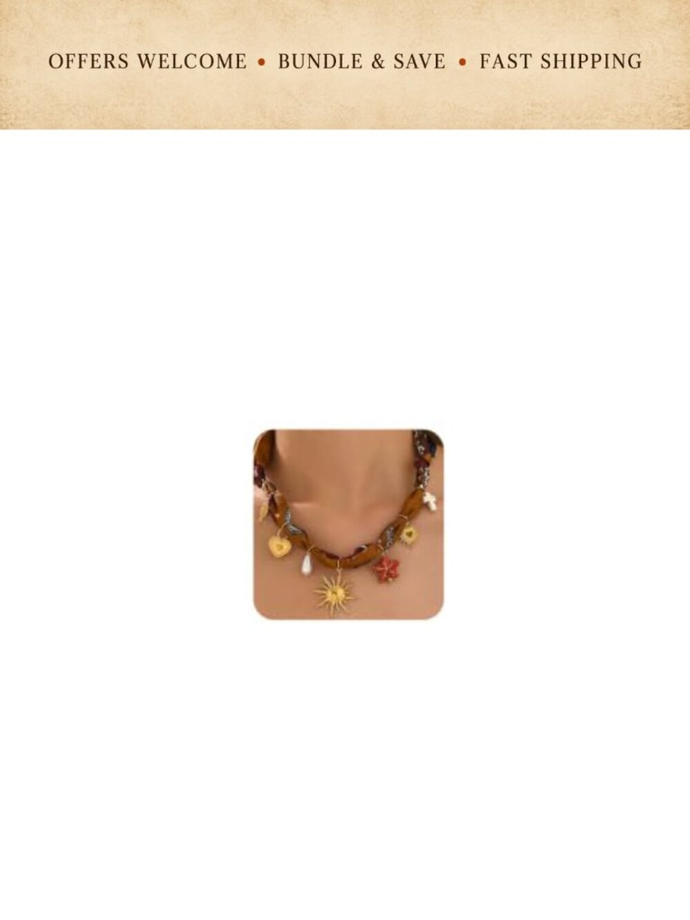 18K Gold Plated Silk Scarf Charm Necklace Women Non Tarnish